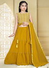 Yellow Colour Heavy Designer Wedding Wear Georgette Latest Kids Lehenga Collection 213